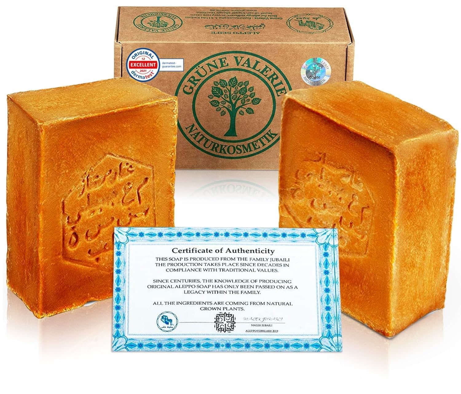 Grüne Valerie Original Aleppo Soap - 80% Olive & 20% Laurel Oil - 2 x 200g
