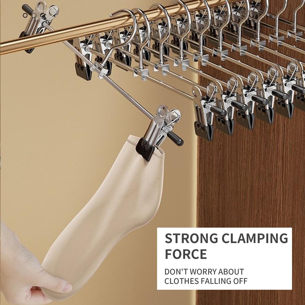 Trouser Hanger, 10Pack Pant Hangers Space Saving Skirt Hangers with Clips Adjustable Non-Slip Coat Hanger Heavy Duty Chrome Clothes Hook - image 5