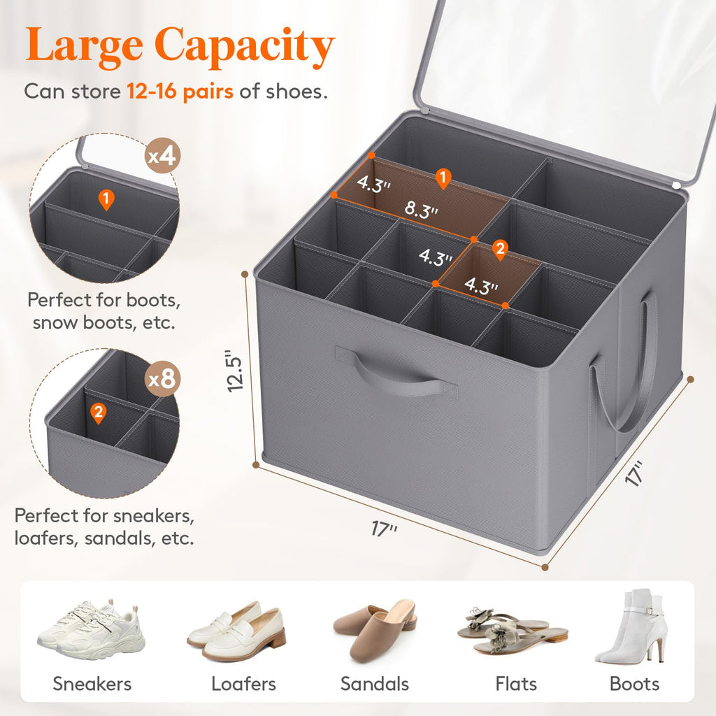 Lifewit Shoe Storage Organizer for Closet | Foldable 16-Pair Bin, 2 Pack