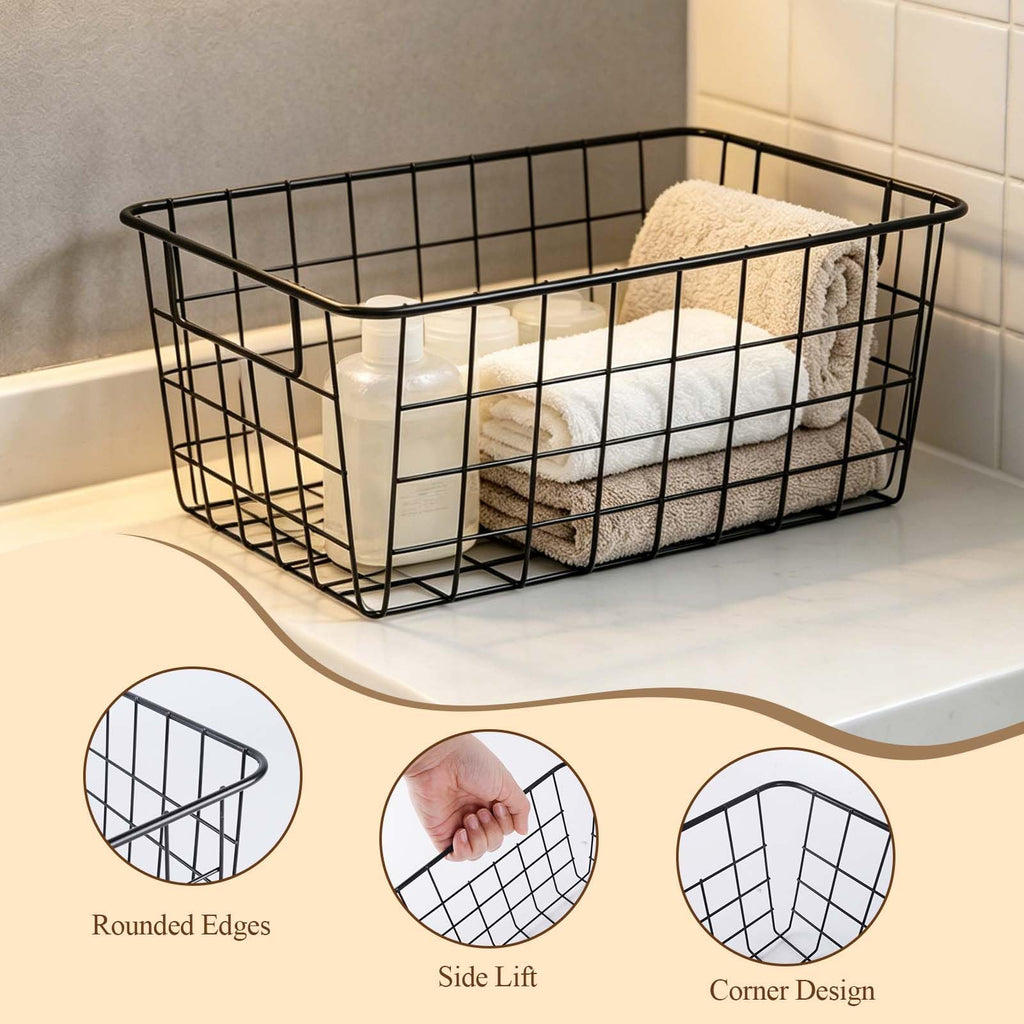 2 Metal Wire Storage Basket with Handles for Kitchen Cabinet Bedroom Bathroom Heavy Duty Rust Resistant Mesh Design Ideal for Organizing Household - image 3