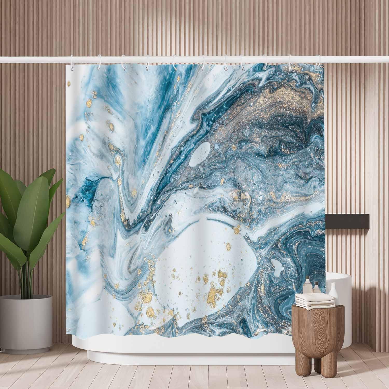 Woutay Blue Marble Shower Curtain | Mold Resistant Waterproof Polyester