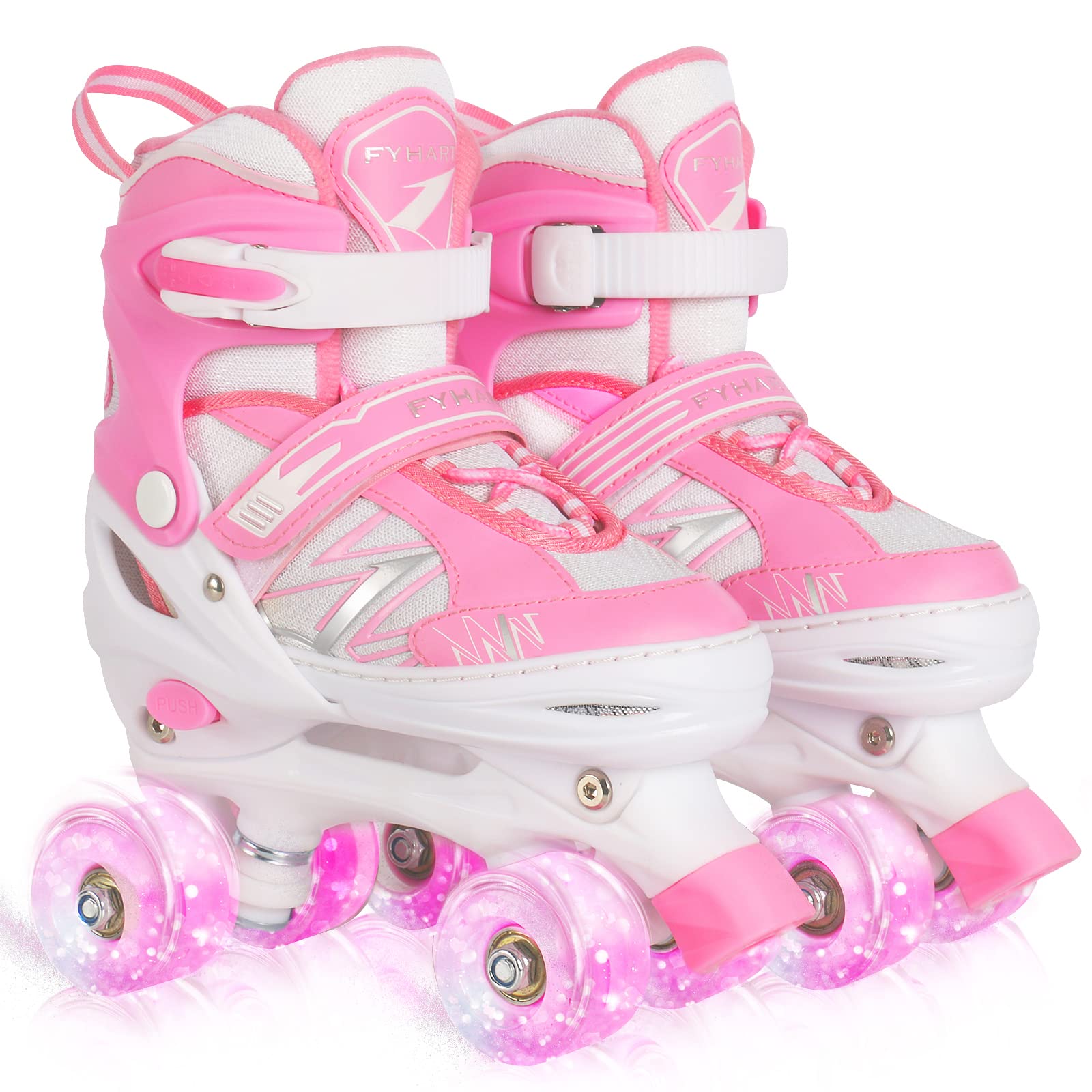 Girls Roller Skates – Adjustable Light Up Wheels, Pink White