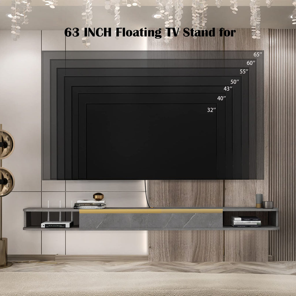 Pmnianhua Floating TV Stand, Wall Mounted Entertainment Center TV Media Console, Floating Shelves with Door - image 5