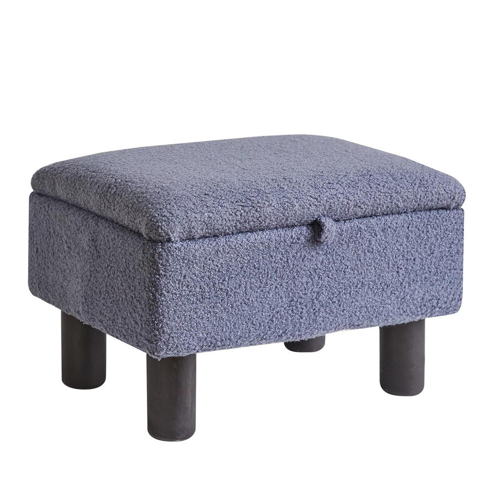 Aibiju Teddy Fur Storage Ottoman Footstool with Wood Legs - Blue