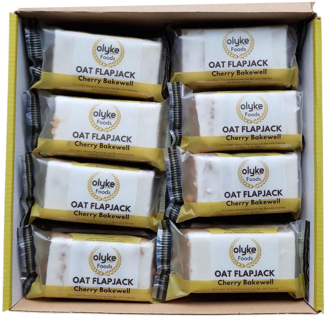 Olyke Cherry Bakewell Oat Flapjacks - 90g Healthy Snack Bars (Box of 24)