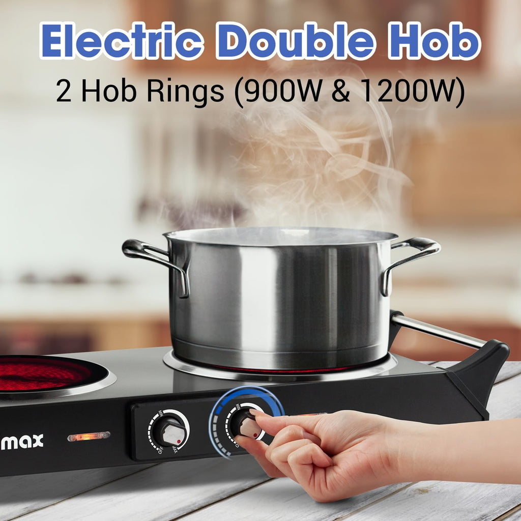 CUSIMAX Double Electric Hob – 2100W Portable Infrared Cooktop Hot Plate