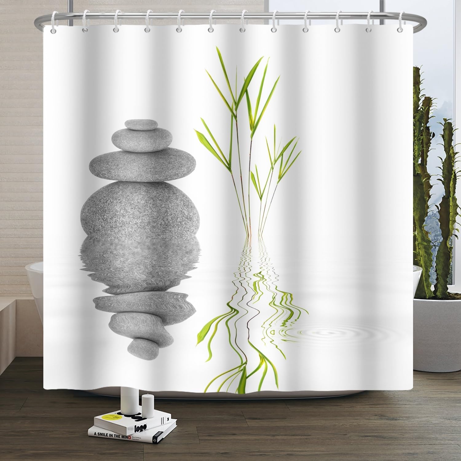 Zen Spa Stone Shower Curtain | Waterproof Polyester Fabric