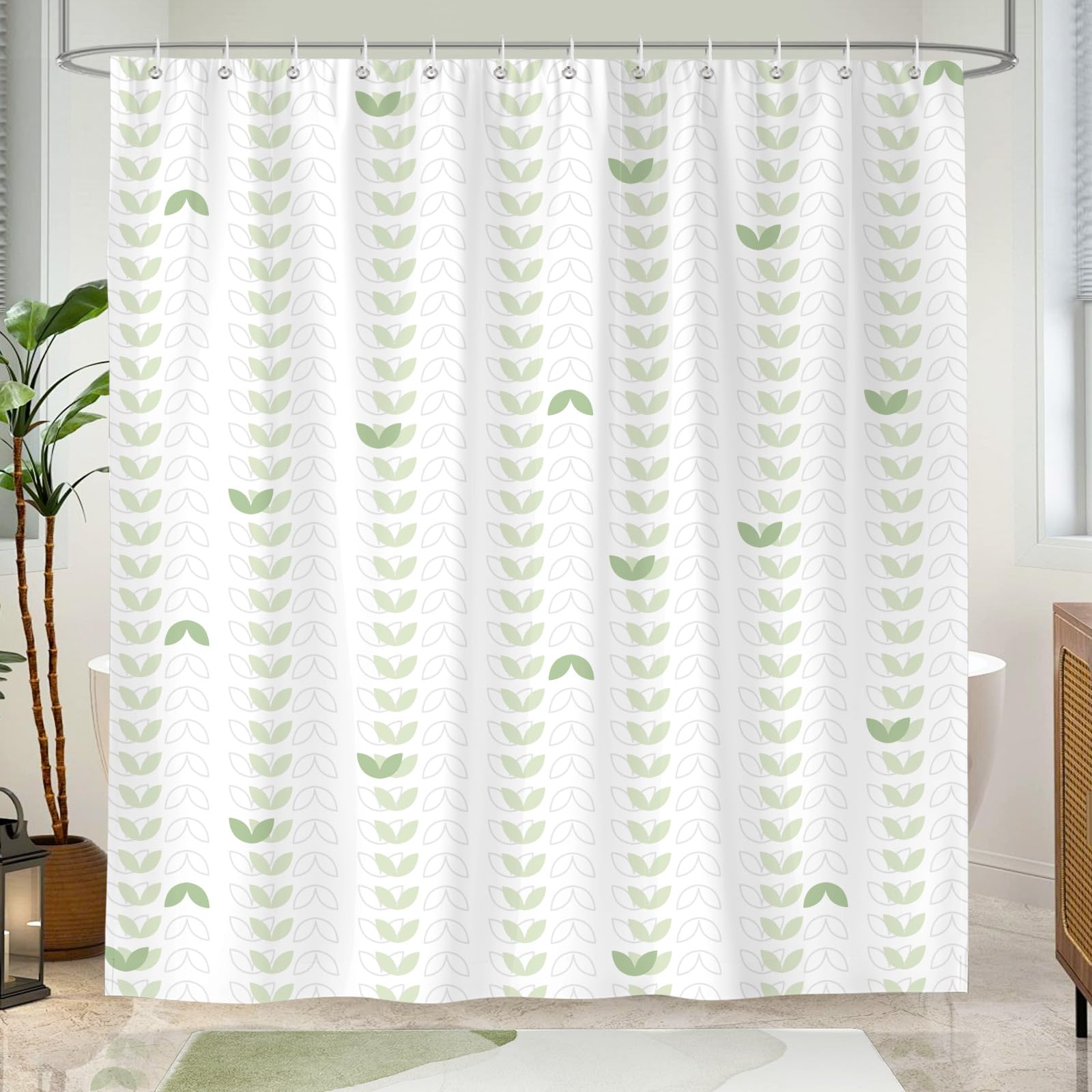 Jolof Store Mint Green Geometric Shower Curtain | Waterproof Polyester