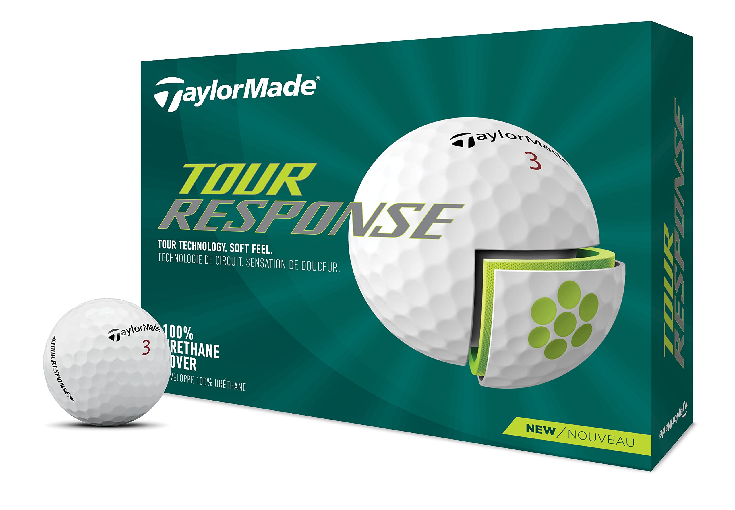 TaylorMade Tour Response Golf Balls – 3-Piece Urethane, White (1 Dozen)