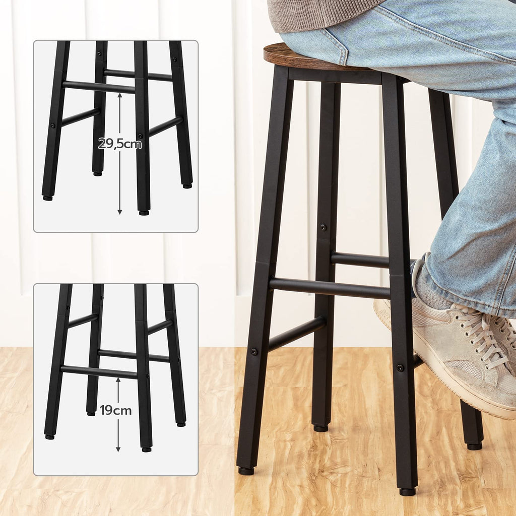 HOOBRO Industrial Bar Stools Set of 2 – 63 cm Rustic Brown & Black