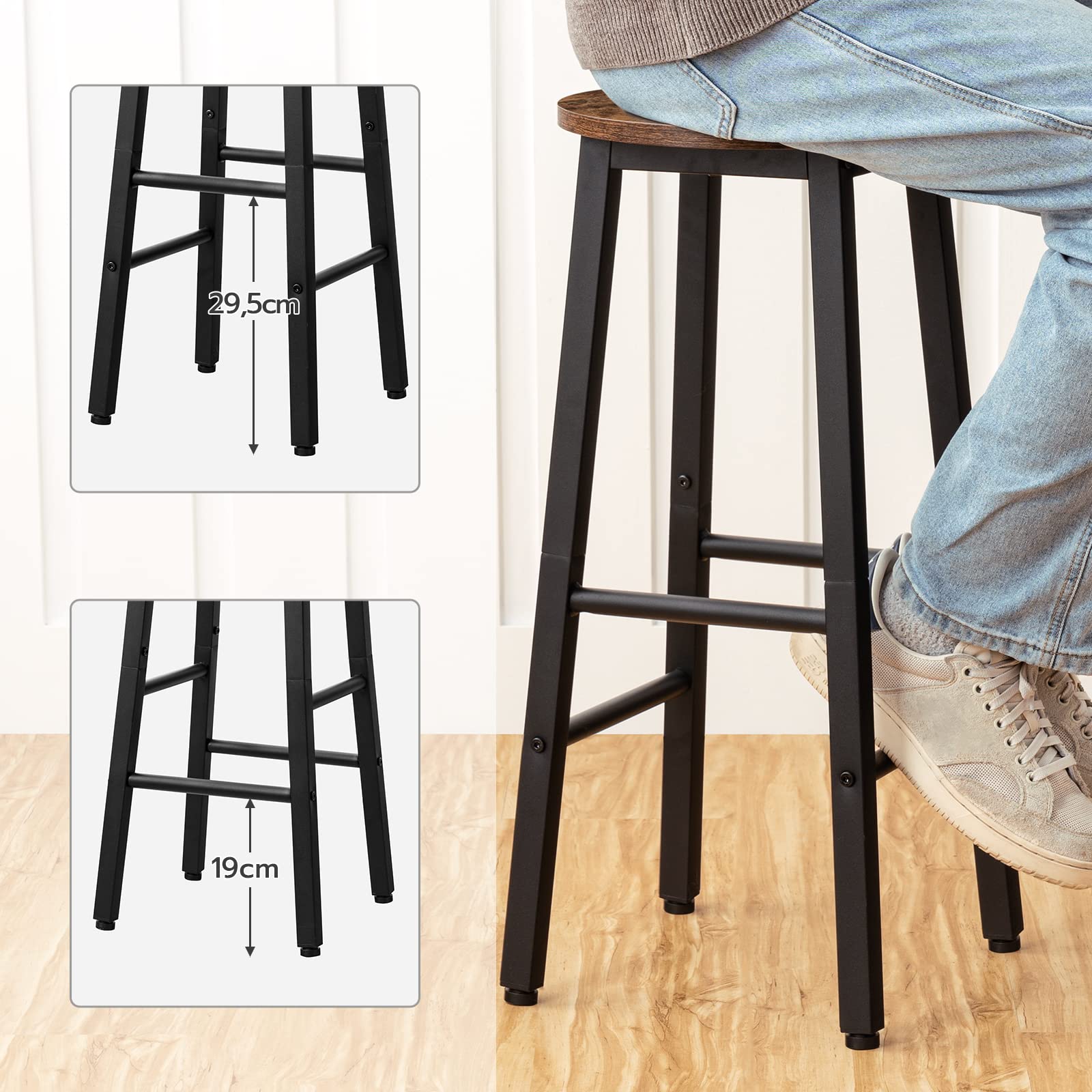 HOOBRO Industrial Bar Stools Set of 2 – 63 cm Rustic Brown & Black