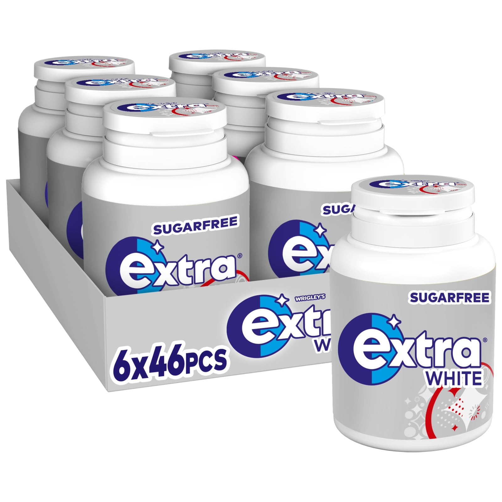 Wrigley's Extra White Sugar Free Mint Chewing Gum - 6 Bottles (276 Pcs)