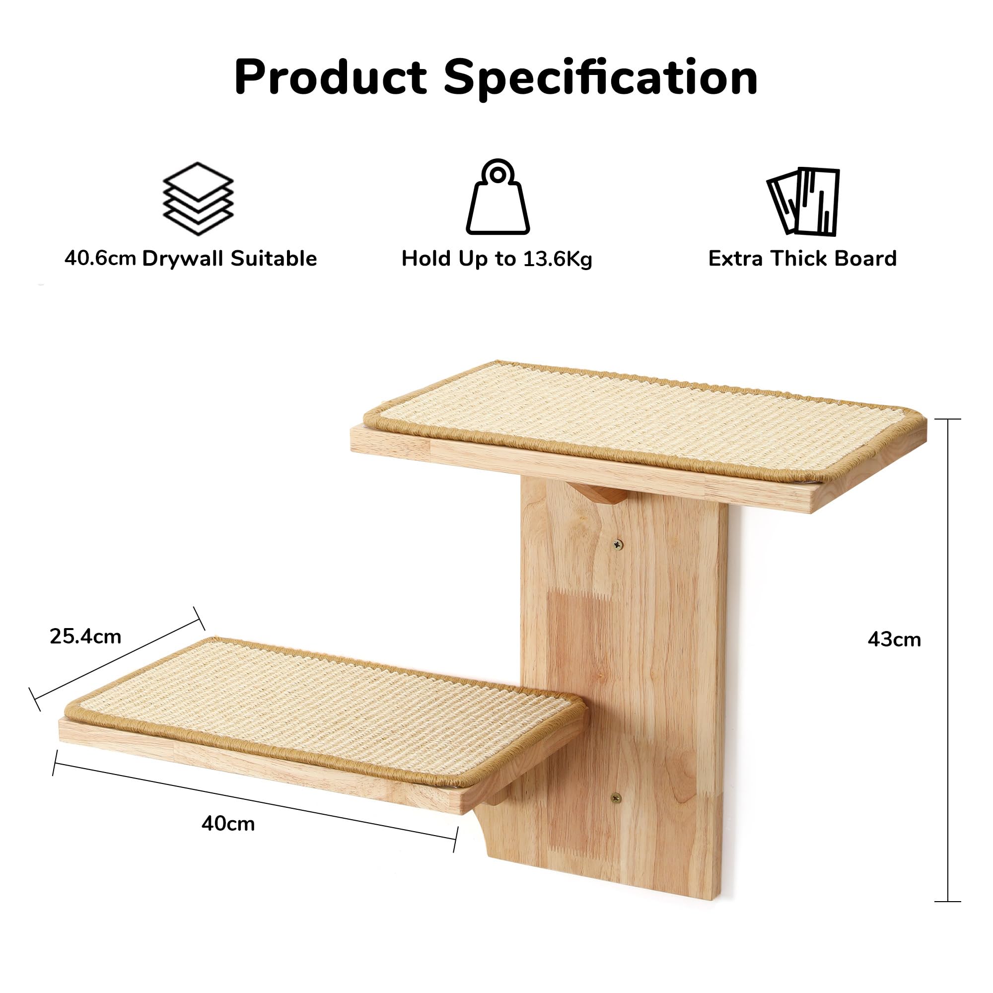 FUKUMARU Cat Wall Shelves | 2-Platform Tree Shape Solid Wood Perch