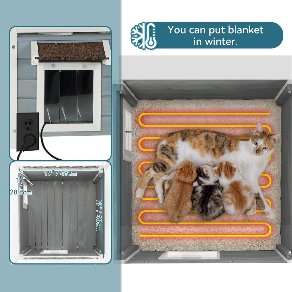 Petsfit 2-Story Wooden Outdoor Cat House - Waterproof Shelter with Balcony