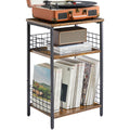 YMYNY 3-Tier Record Player Stand | Industrial Side Table - Rustic Brown