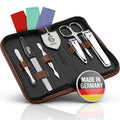 Solingen 6-Piece Manicure Set | Stainless Steel Nail Grooming Kit, Brown