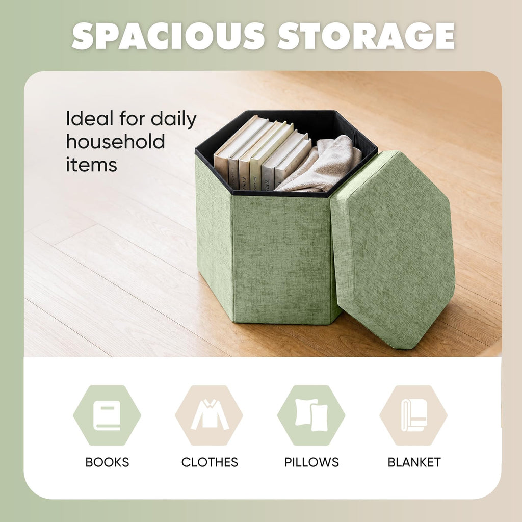 Bonlife Folding Storage Ottoman Hexagonal, Footrest with Toy Ches Box, 43cm - image 3