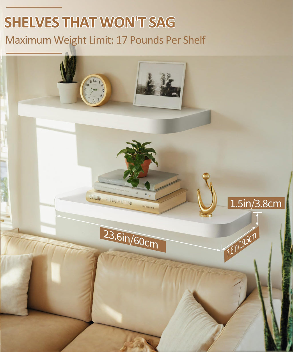 Gronda White Floating Shelves - Set of 2 Modern Curved Wall Mounted Shelves