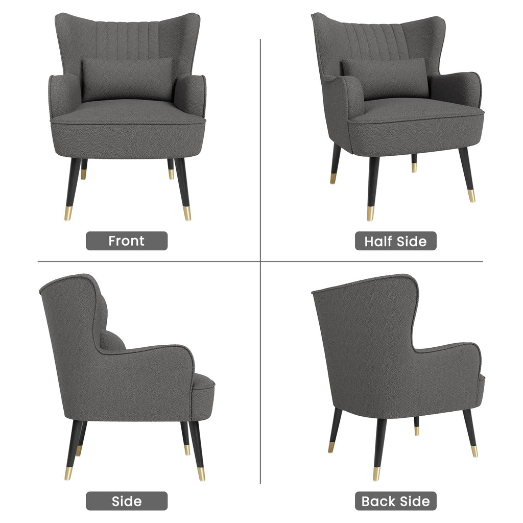 Vesgantti Teddy Accent Chair with Lumbar Pillow, Wing Back Large Armchair