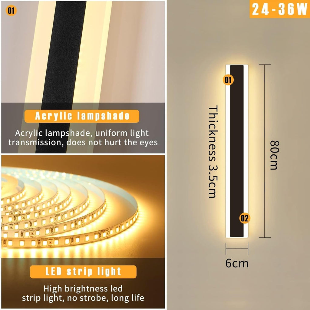 Mikeru LED Outdoor Wall Light – 80cm Modern IP65 Strip Sconce 31W
