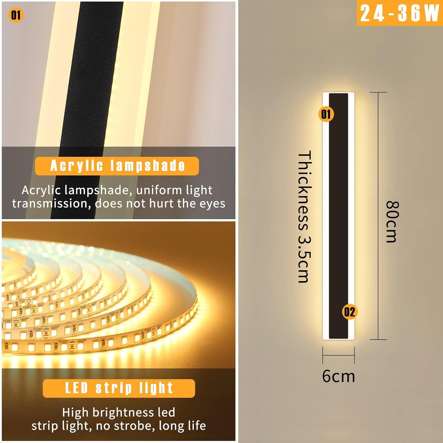 Mikeru LED Outdoor Wall Light – 80cm Modern IP65 Strip Sconce 31W