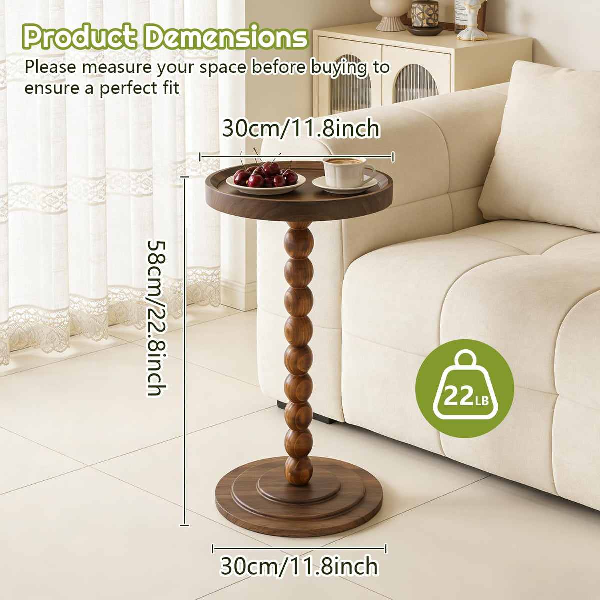 Simcat Round Side Table Bamboo Joint Design, Small Round Coffee Table for Small Spaces with Solid Wood Leg for Living Room, Bedroom, Corners - image 3