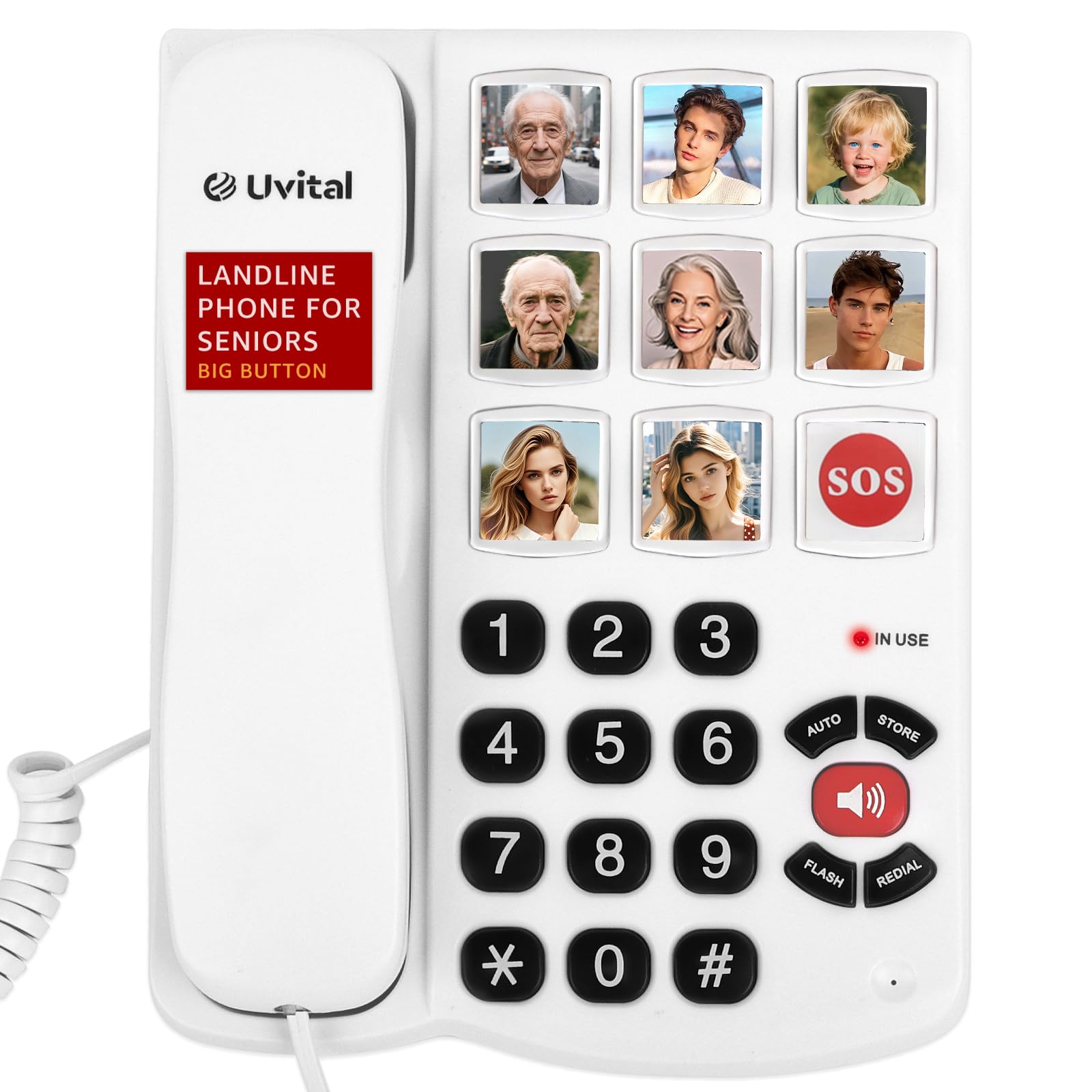 Uvital Big Button Landline Phone for Seniors | Hearing Aid Compatible