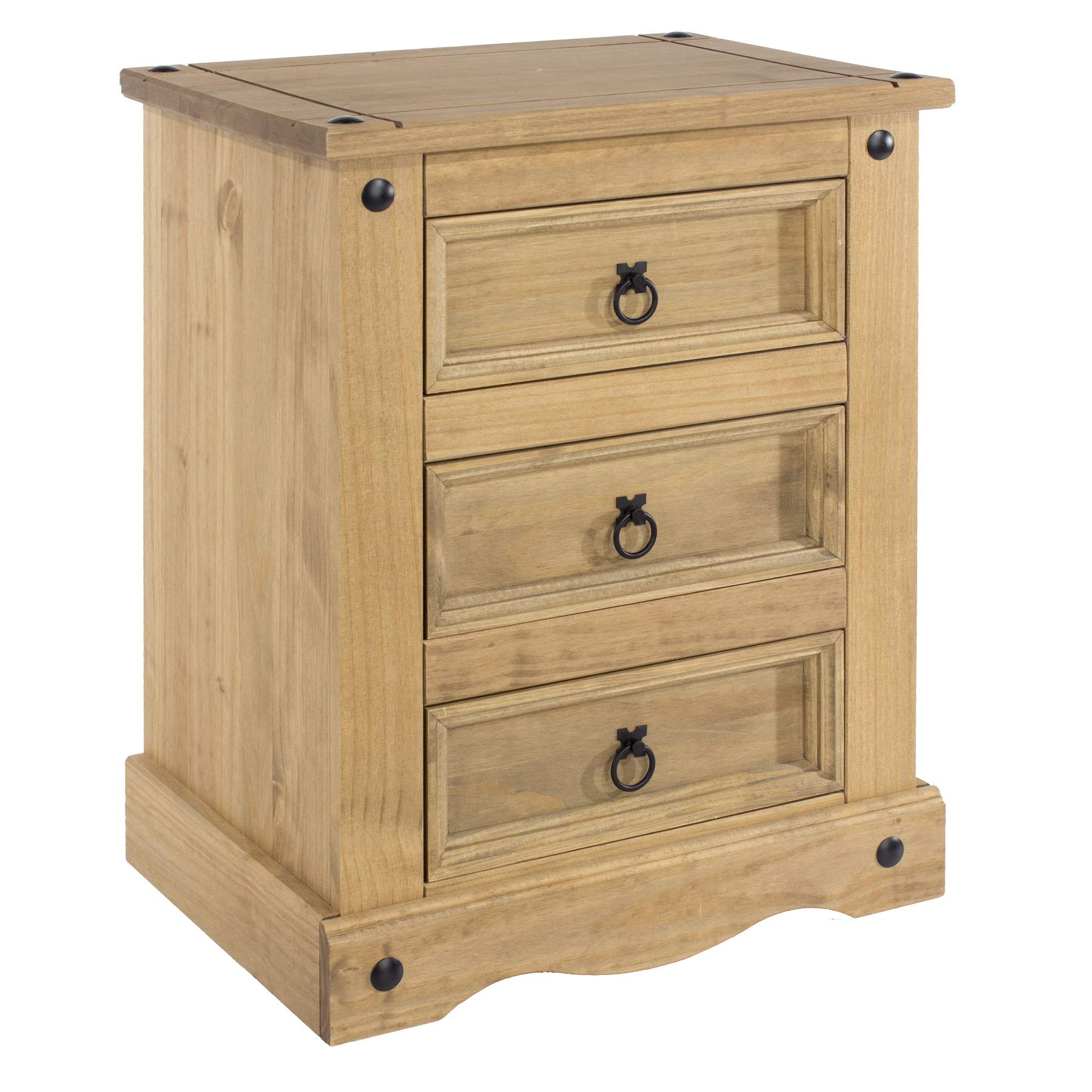 Home Source Corona 3 Drawer Bedside Nightstand - Distressed Waxed Pine