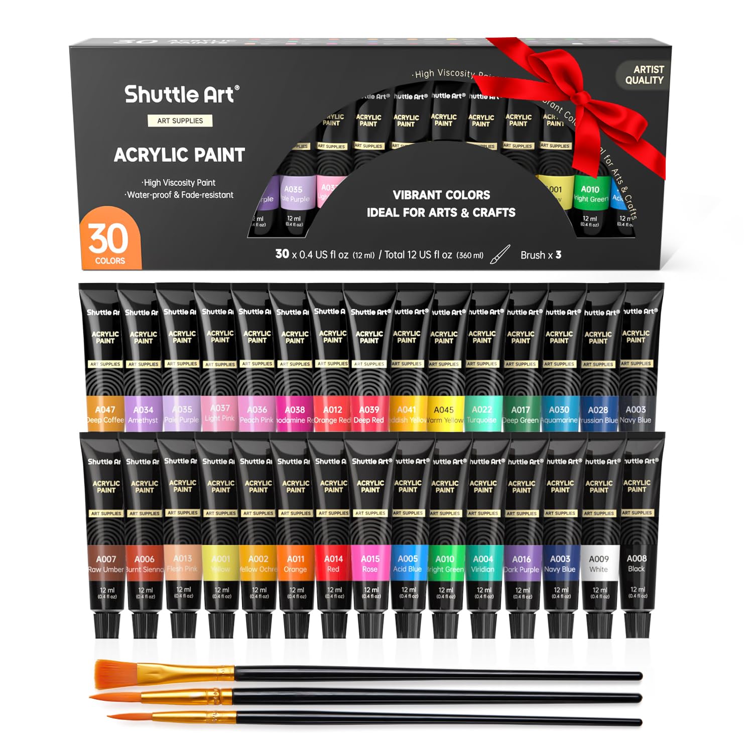 Shuttle Art Acrylic Paint Set | 30 Vibrant 12ml Tubes for Kids & Adults