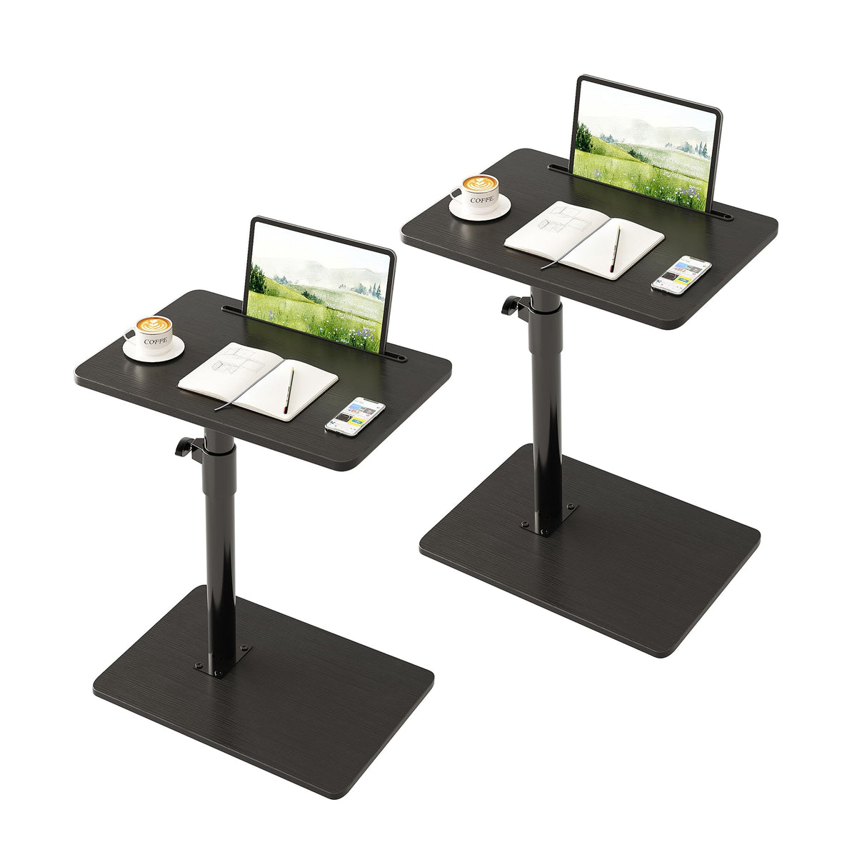 CAIYUN C Shaped Side Table, Height Adjustable Swivel 360° Rotating, Black End Table Set of 2 for Small Spaces - image 1
