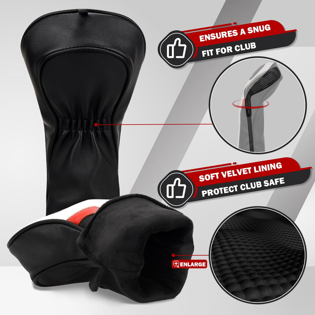Jolof Store Golf Club Head Covers 3-Pack | PU Leather Driver Fairway Hybrid