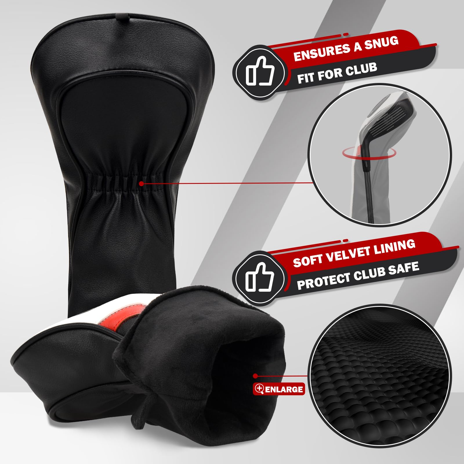 Jolof Store Golf Club Head Covers 3-Pack | PU Leather Driver Fairway Hybrid