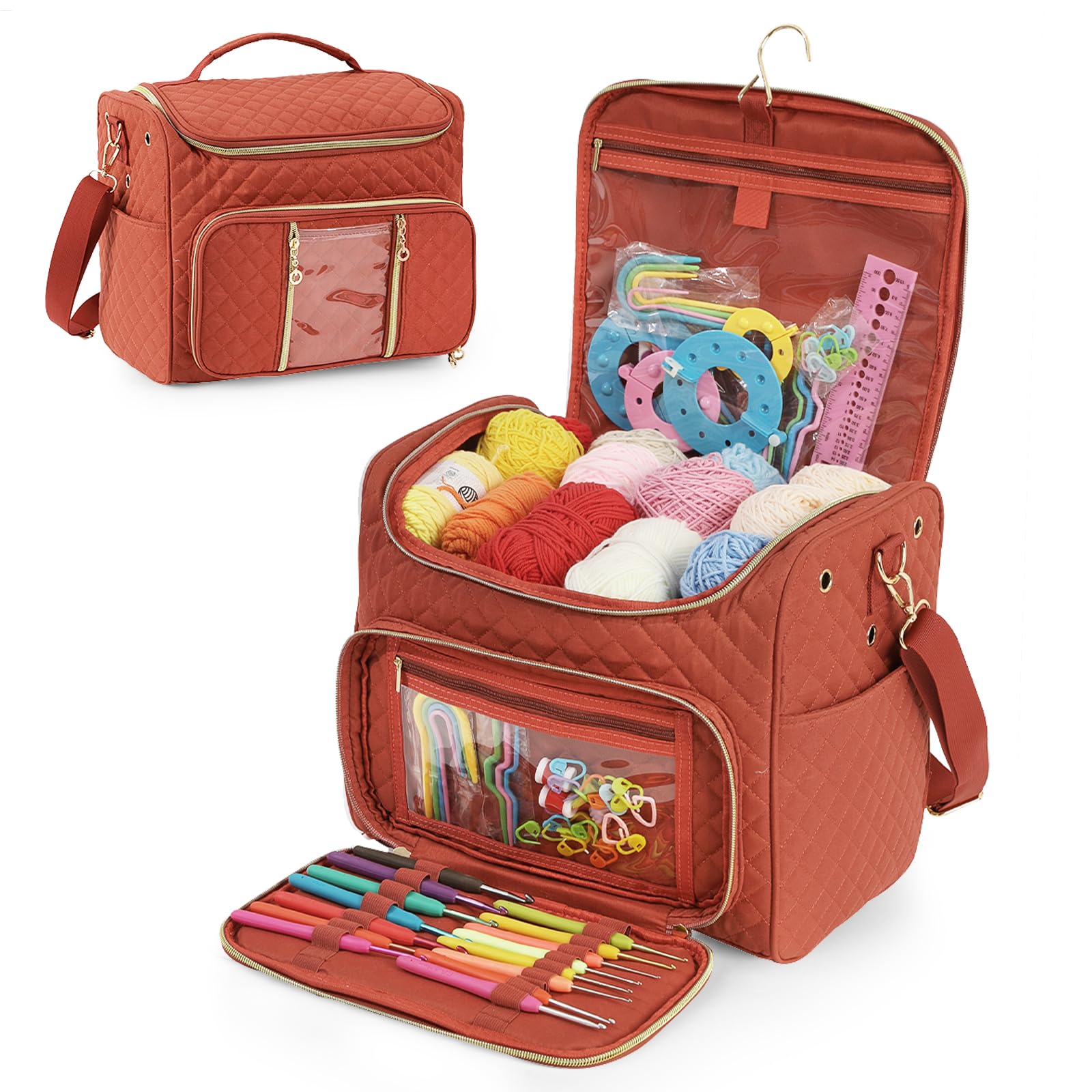 Aeelike Large Knitting Bag | Portable Yarn Storage Organizer with Hook