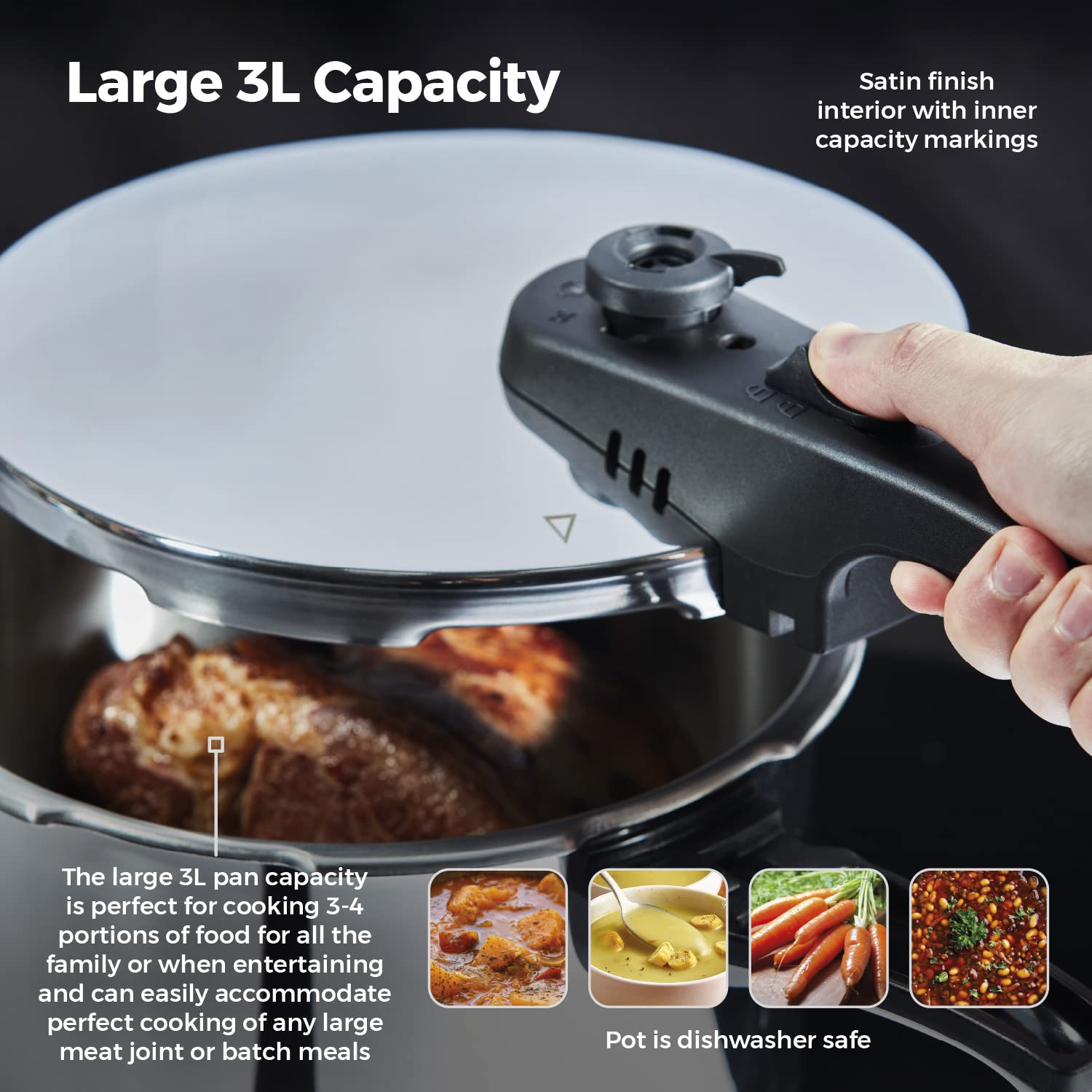 Tower T80245 Stainless Steel Pressure Cooker with Steamer Basket, 3L