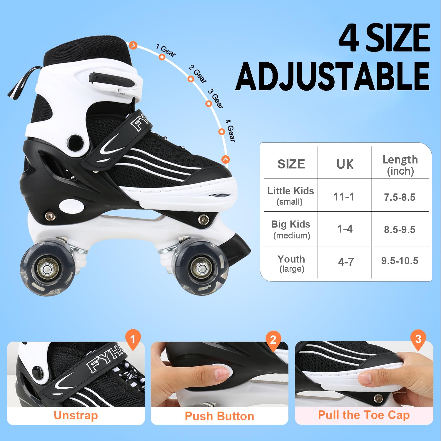 Kids Adjustable Roller Skates with Light Up Wheels