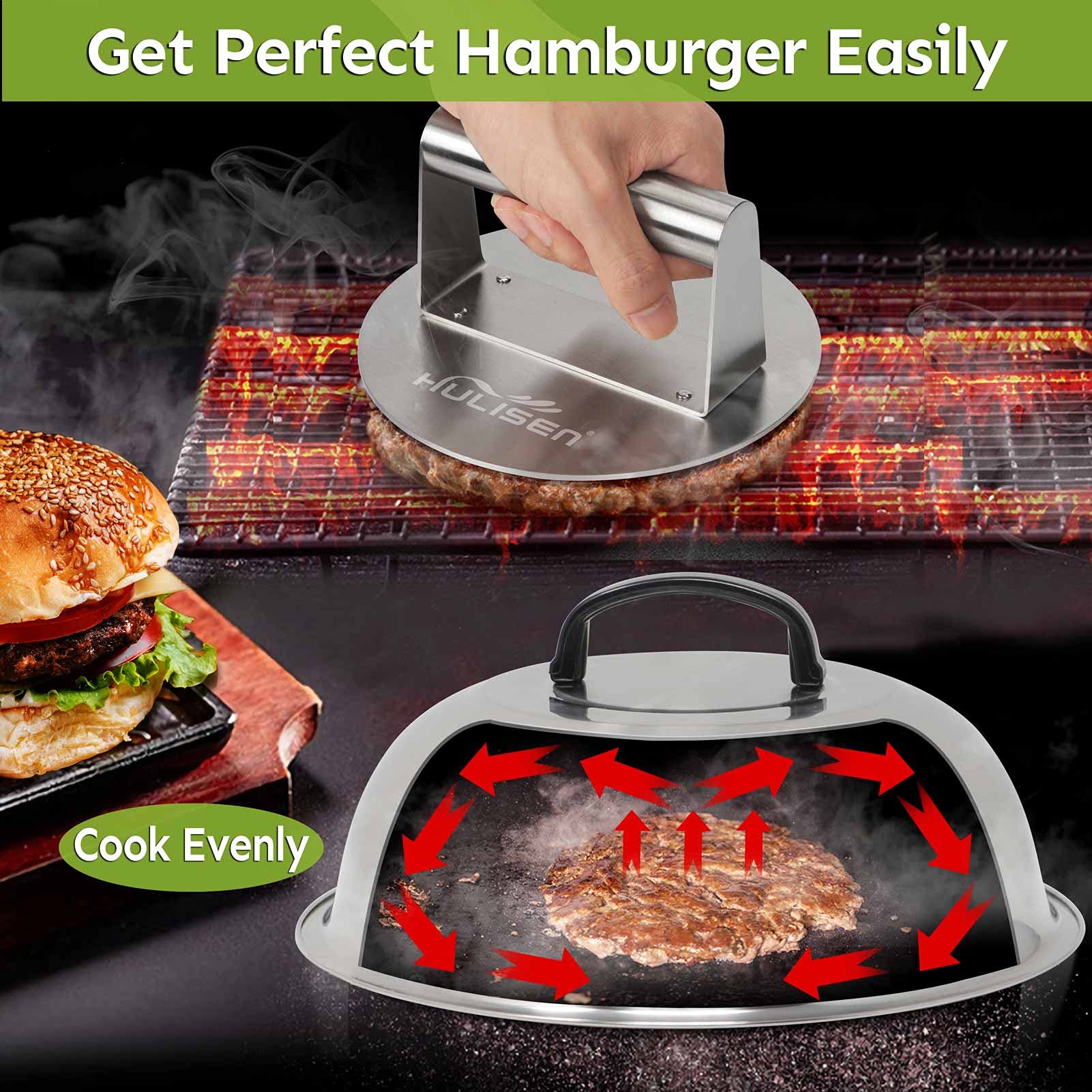 HULISEN Smashed Burger Kit | 6-Piece Stainless Steel Griddle Accessories