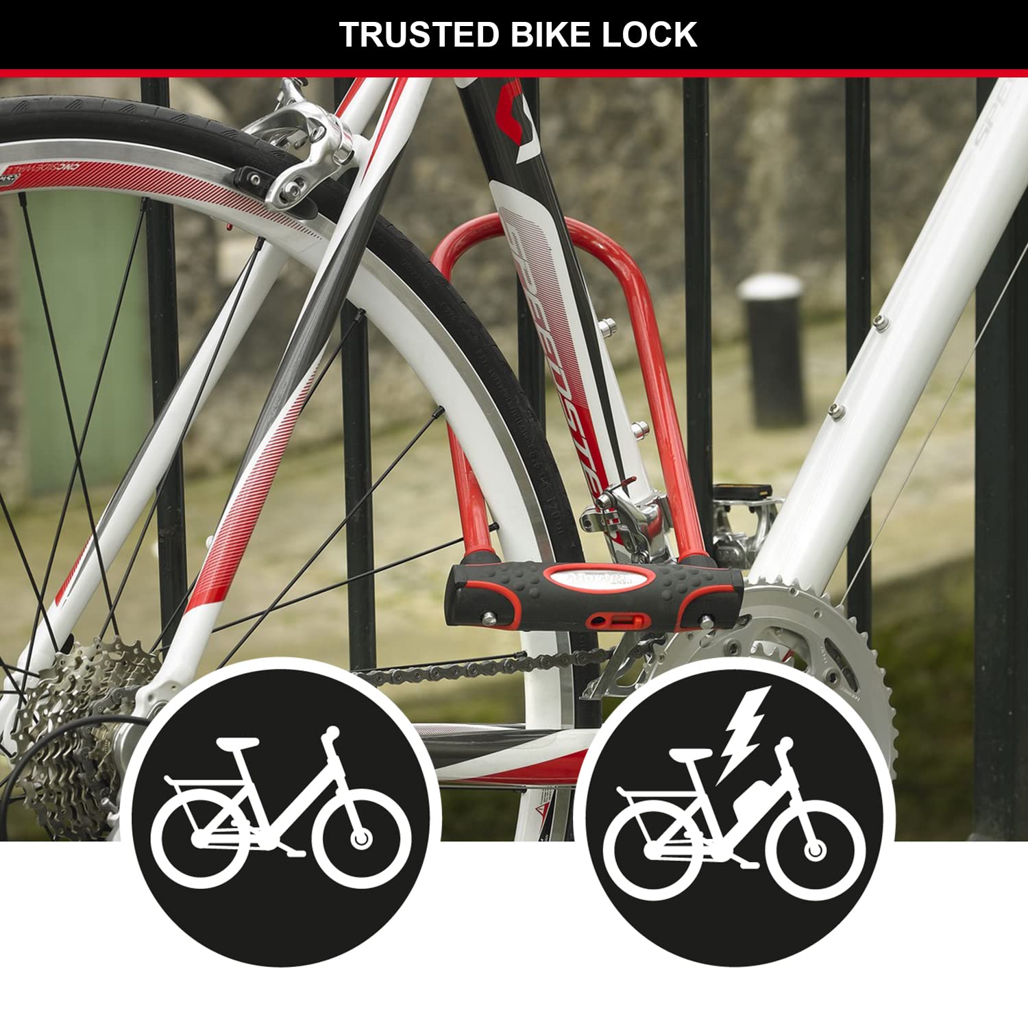 Master Lock Heavy Duty D-Lock – Sold Secure Gold Steel Bike U-Lock, Red