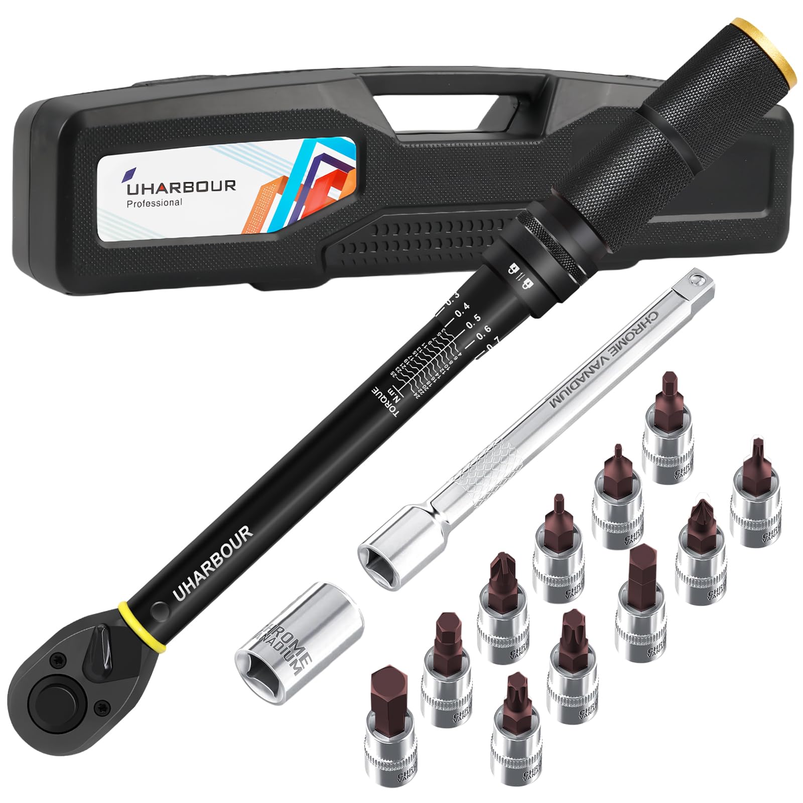 Uharbour 1/4" Bike Torque Wrench Set - 14PCS, 3-25Nm, ±3% Accuracy