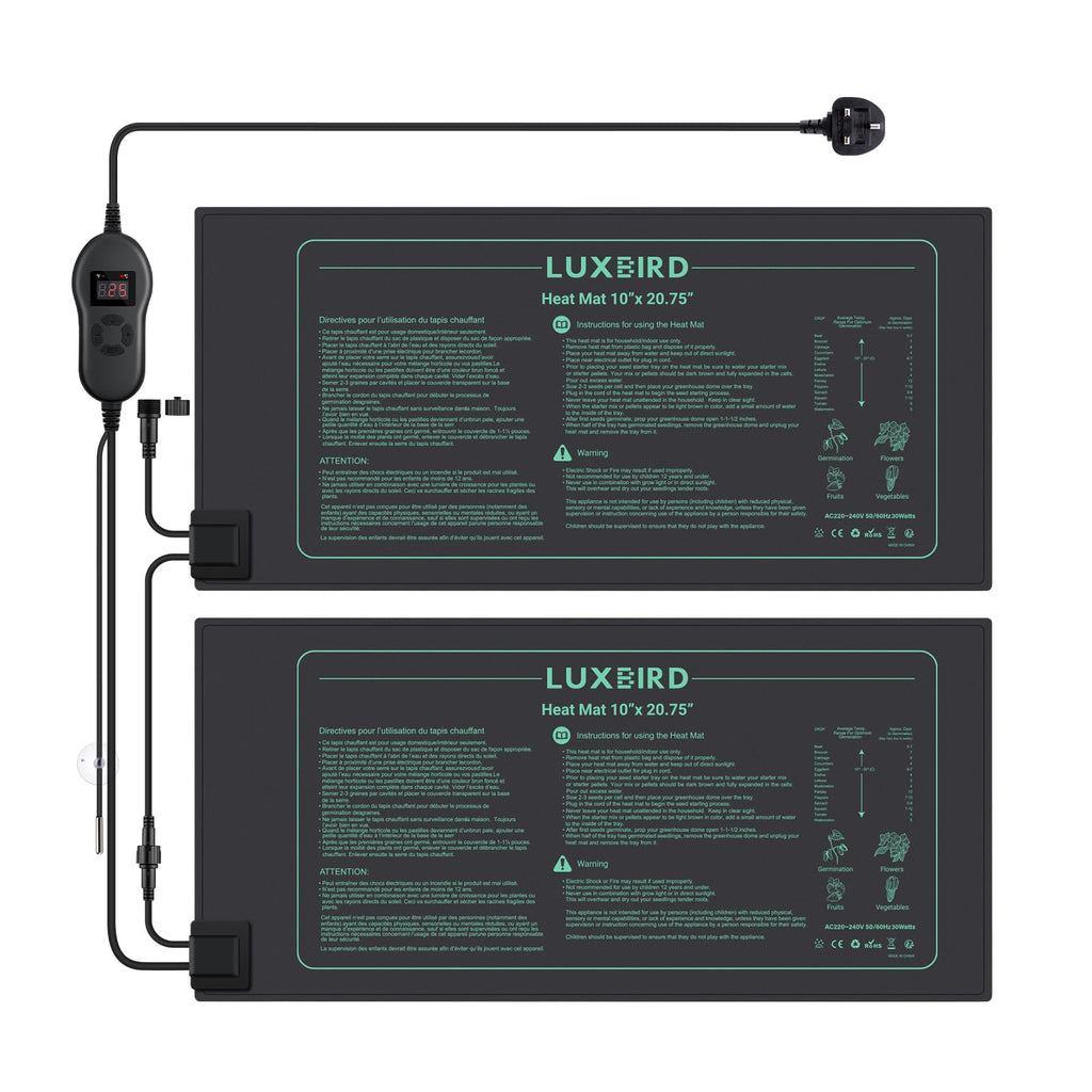 Luxbird 2-Pack Seedling Heat Mats with Digital Thermostat, 10" x 20.75"
