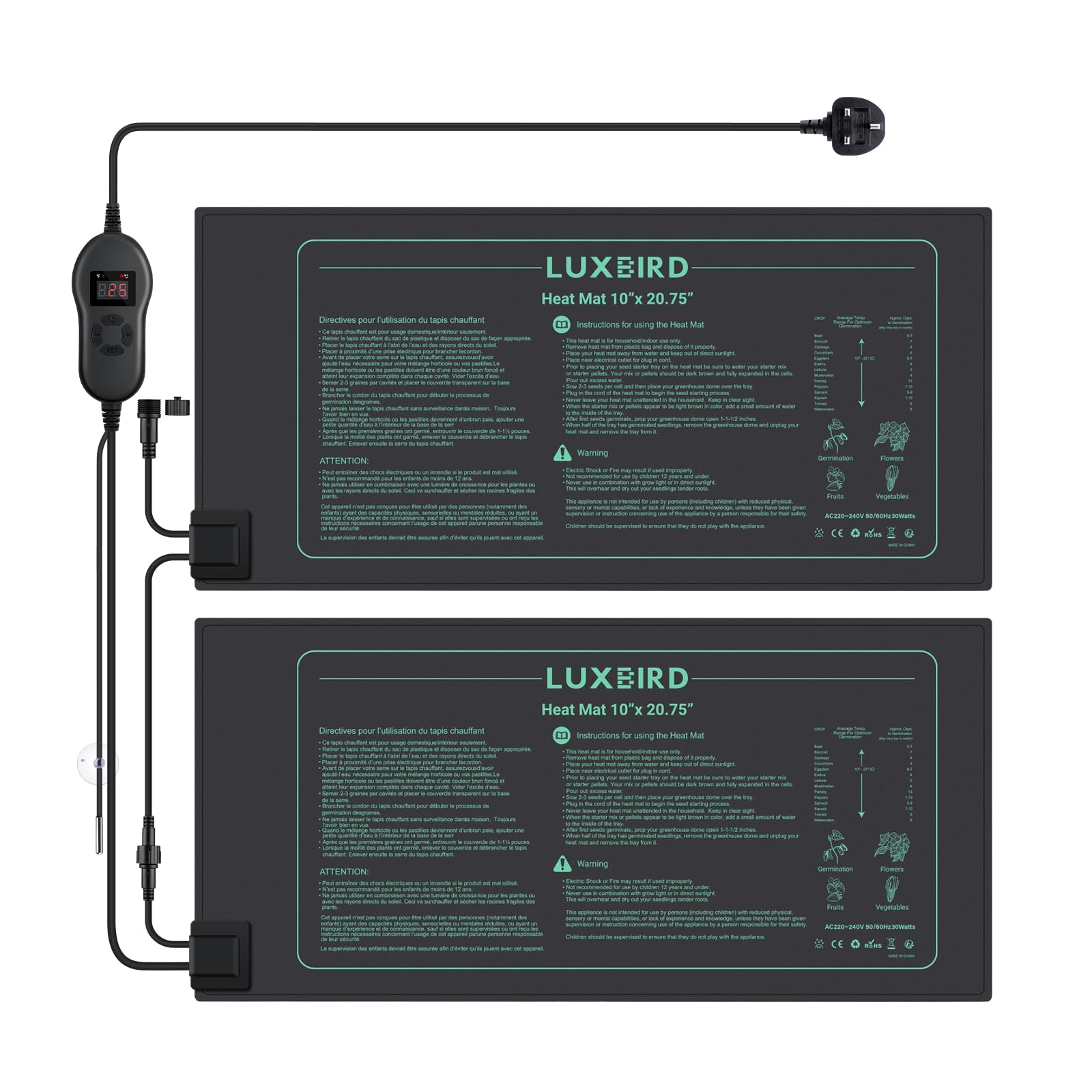 Luxbird 2-Pack Seedling Heat Mats with Digital Thermostat, 10" x 20.75"