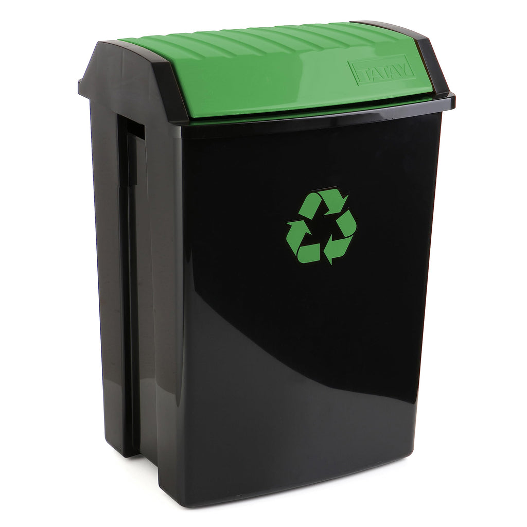 TATAY 50L Recycling Bin – Green Polypropylene Waste Bin with Swing Lid