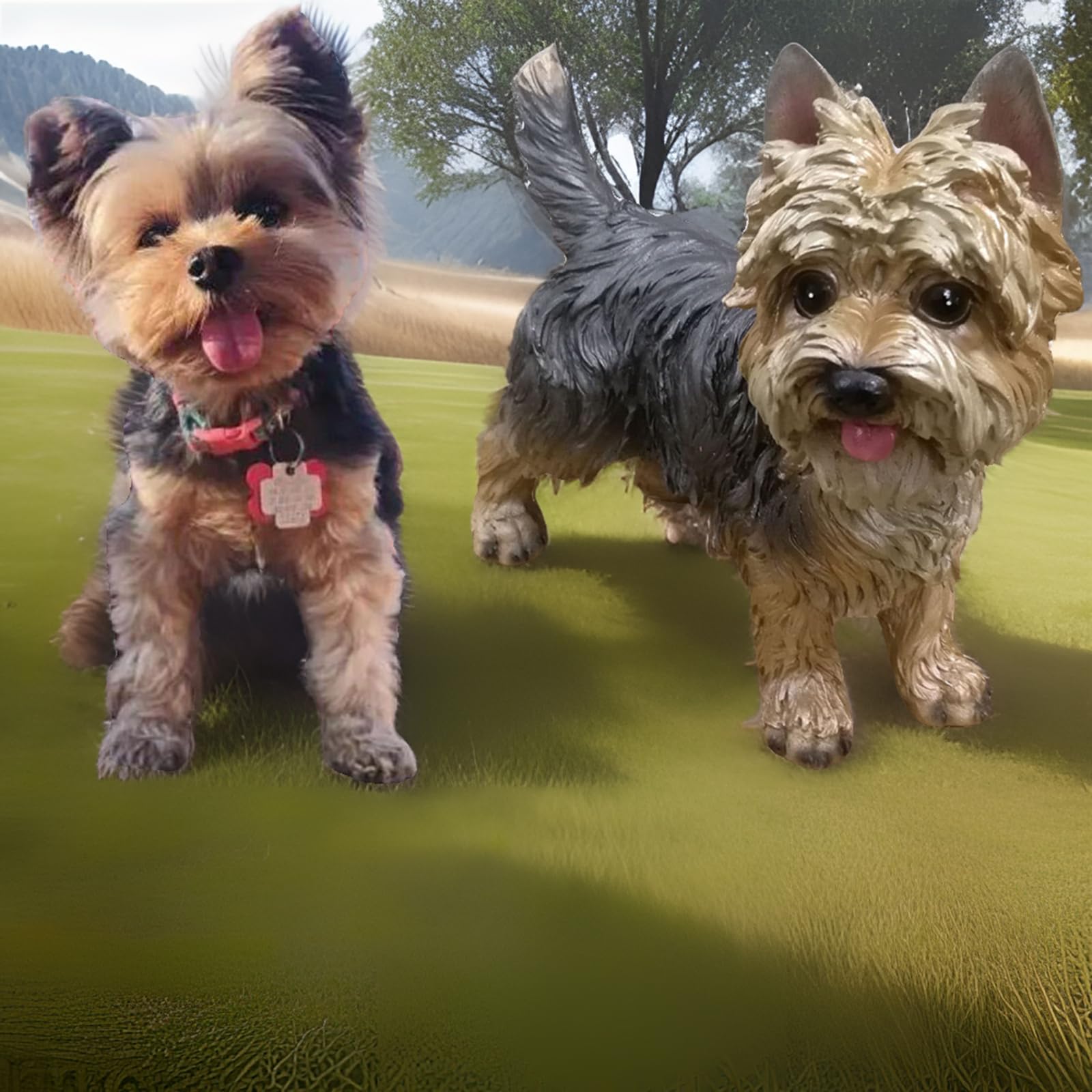 WANLIAN Hand-Painted Resin Yorkshire Terrier Statue - Realistic Dog Decor