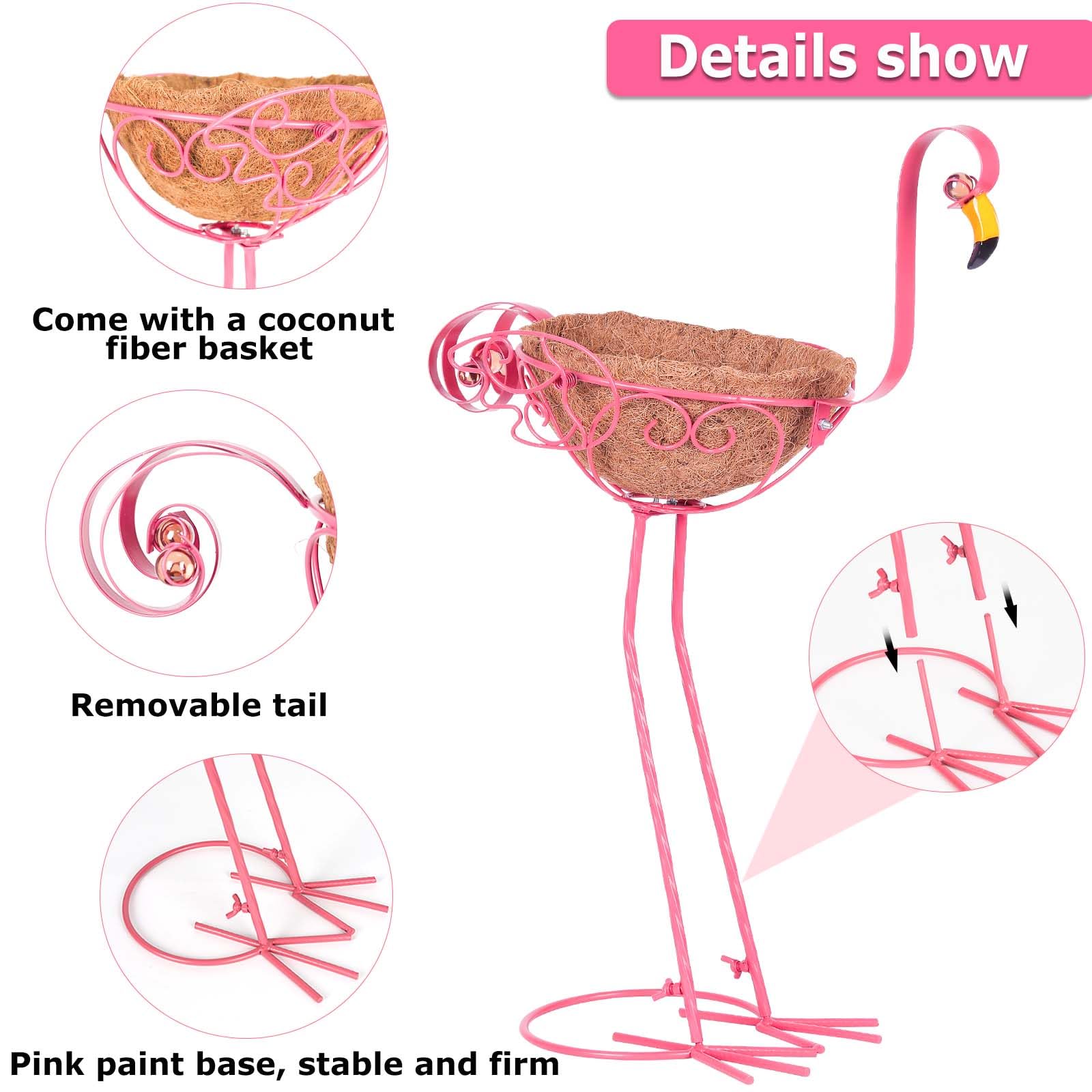 Jolof Store Flamingo Metal Garden Planters | Set of 2 Pink Outdoor Decor
