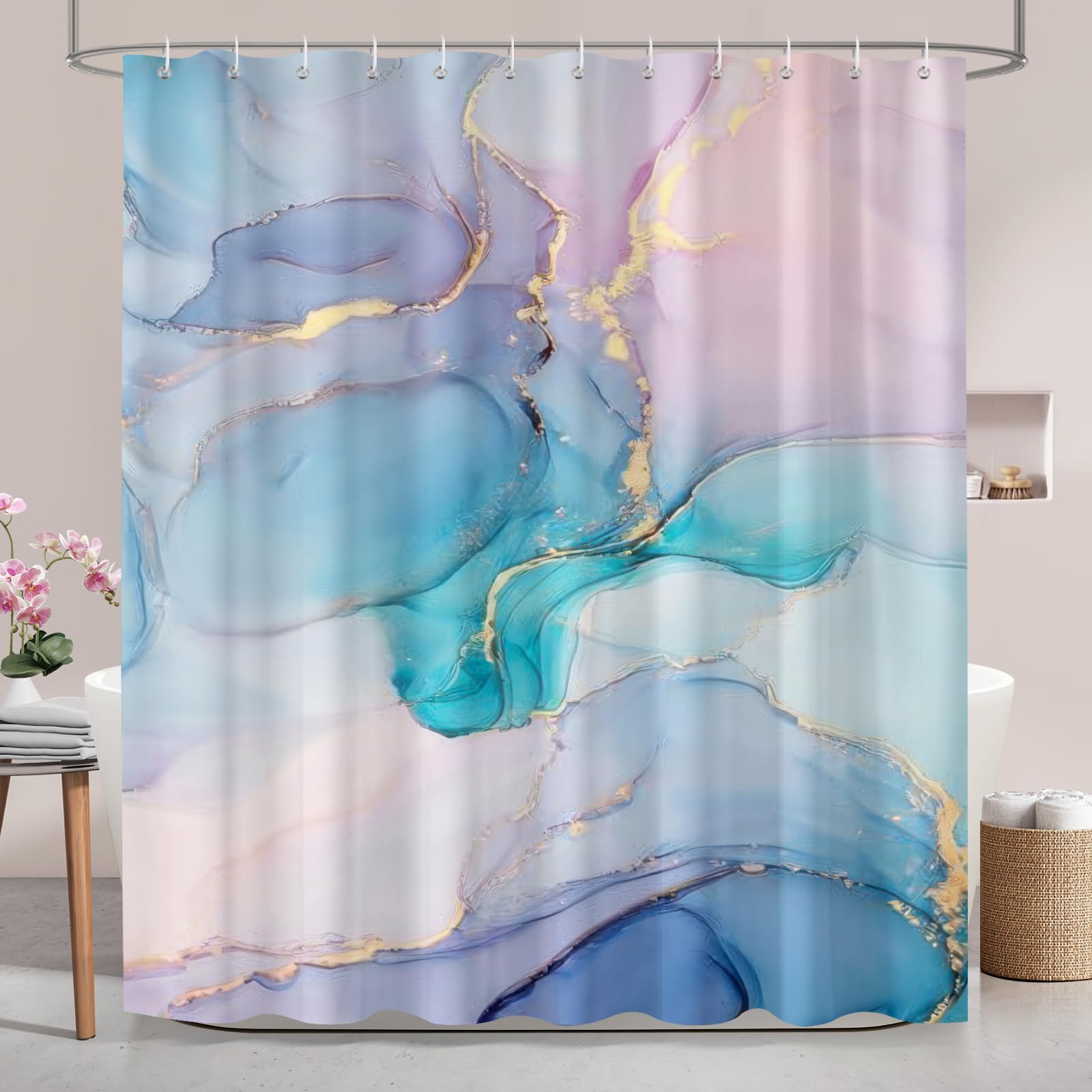 Hopomoon Marble Shower Curtain – Colorful Abstract Waterproof Polyester