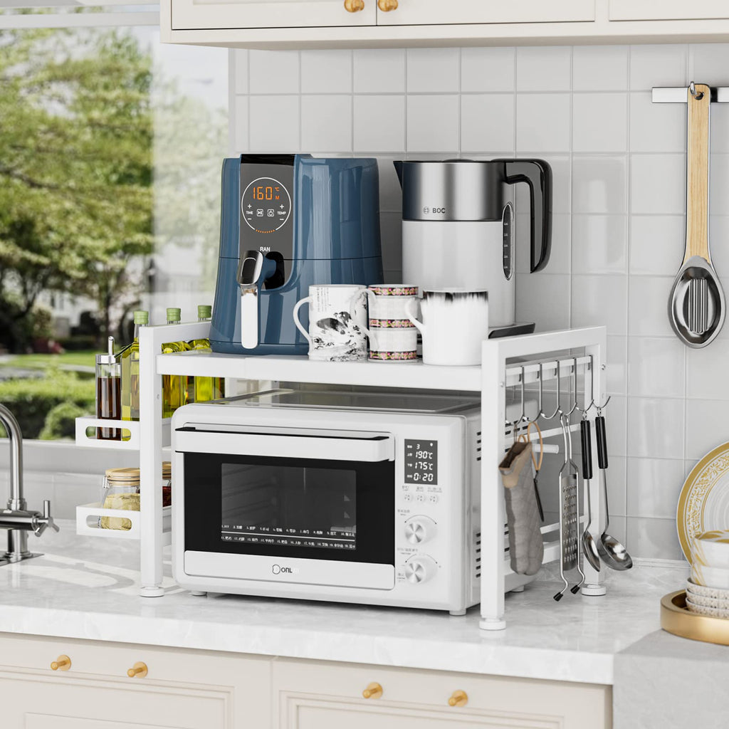 EKNITEY Expandable Microwave Shelf Stand | 2-Tier Countertop Kitchen Rack