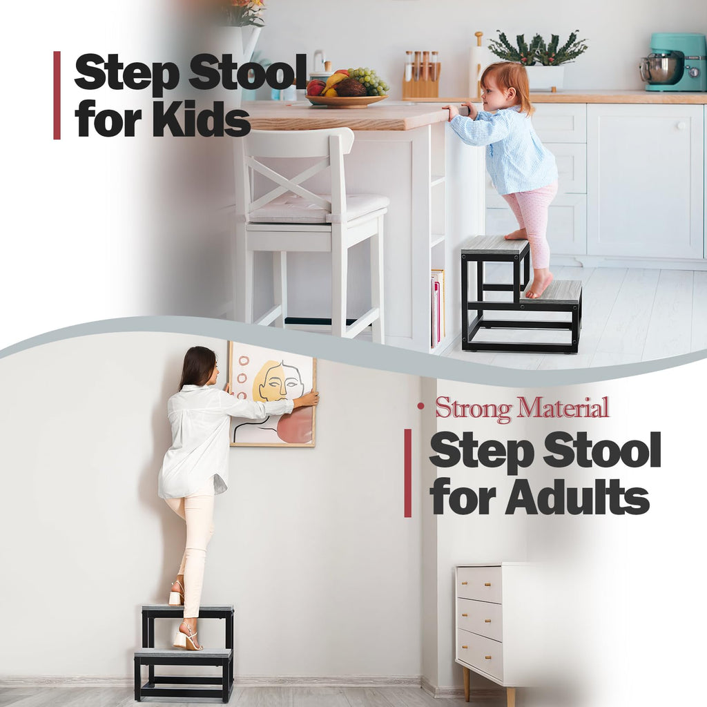 LIANTRAL 2-Step Stool – Heavy Duty Wood and Steel Helper for Adults