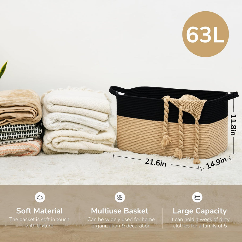 Jolof Store Large Cotton Rope Storage Basket – 65L Woven Toy Bin