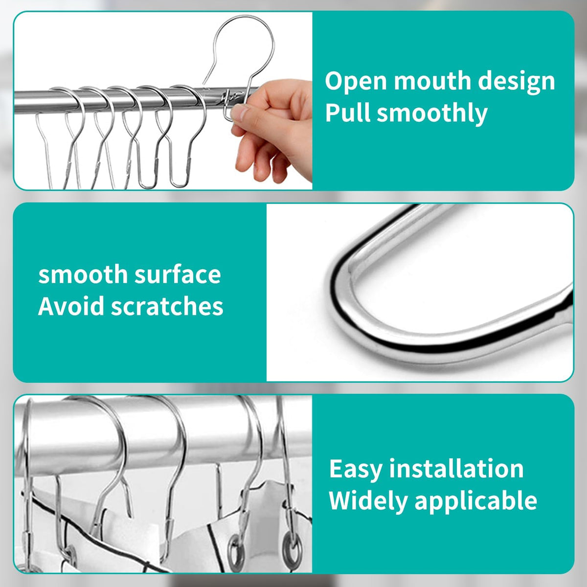 30PCS Shower Curtain Rings, Curtain Hangers Hanging Shower Clips,Stainless Steel Metal Rust Proof Decorative Hooks Loop for Bedroom Bathroom Kitchen - image 3