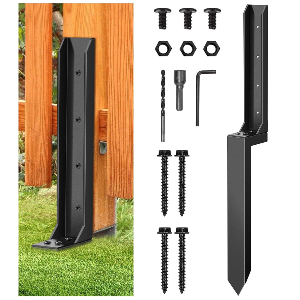 Jolof Store Heavy Duty Steel Fence Post Repair Stake Kit with Nails