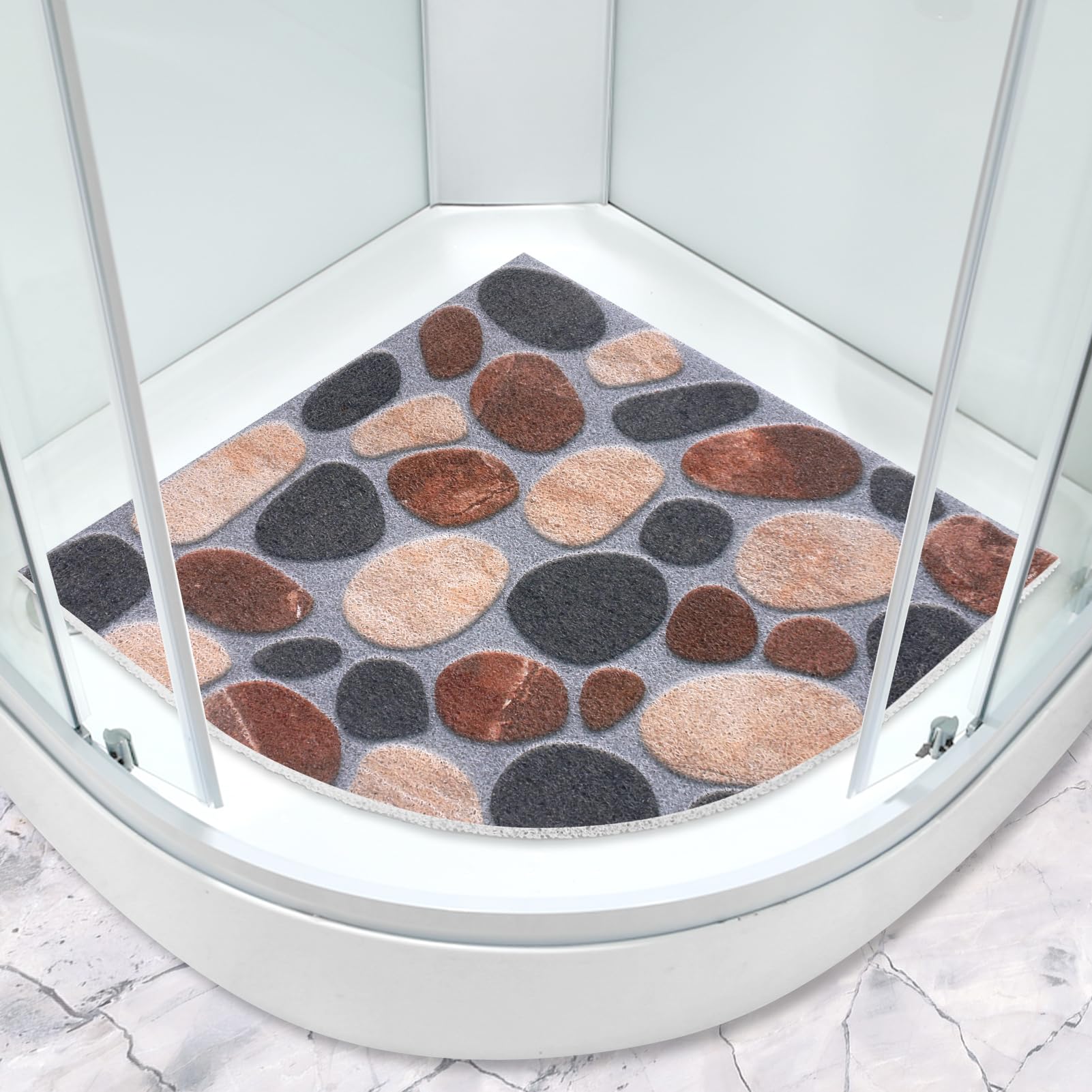 Sector Shower Mat – 70x70cm Non-Slip Loofah Bath Mat, Brown